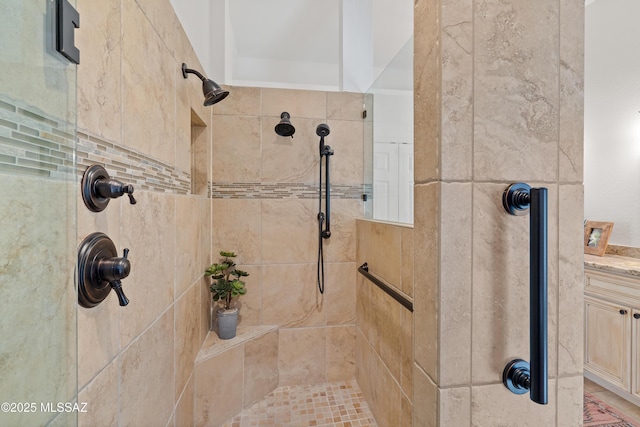 full bath featuring a shower stall and vanity