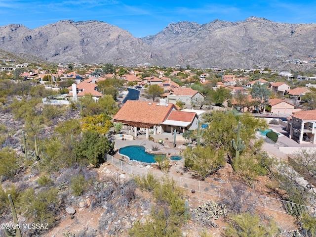 aerial view with a residential view and a mountain view