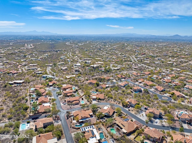 aerial view featuring a residential view and a mountain view