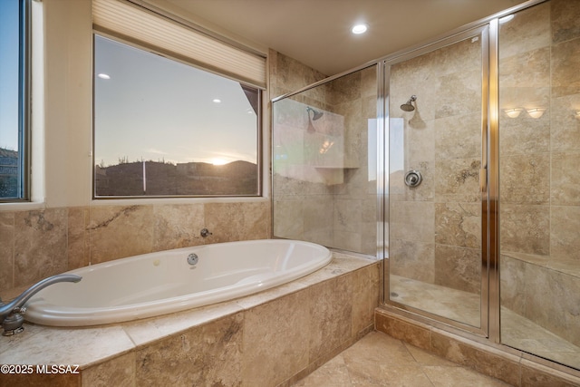 bathroom with plus walk in shower