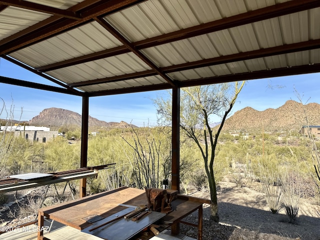 view of patio featuring a mountain view