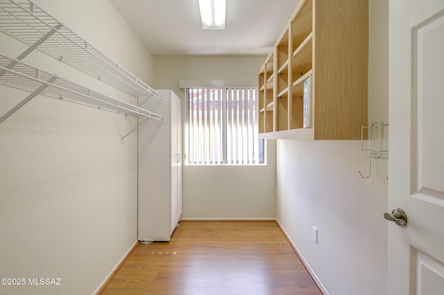 spacious closet featuring light hardwood / wood-style floors