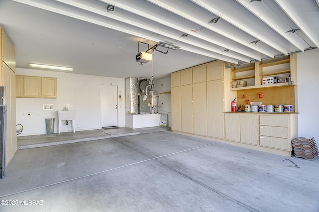 garage with heating unit and a garage door opener