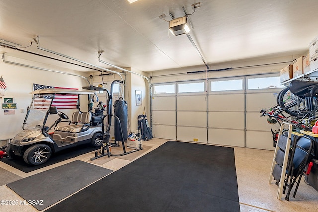 garage with a garage door opener