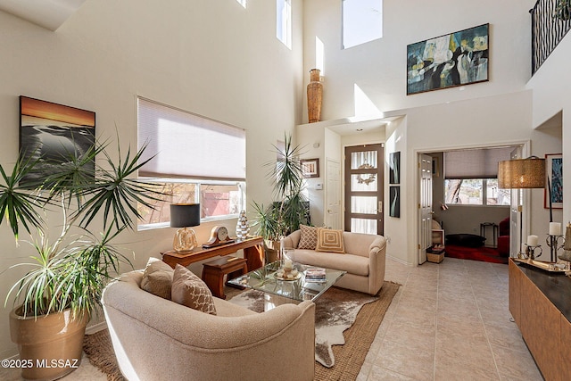 living room featuring light tile patterned floors