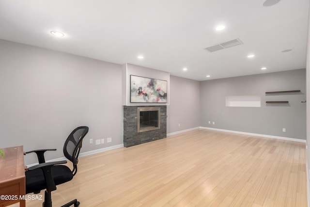 office area featuring light hardwood / wood-style flooring