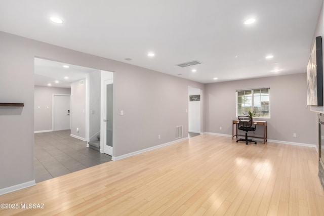 interior space with light hardwood / wood-style floors