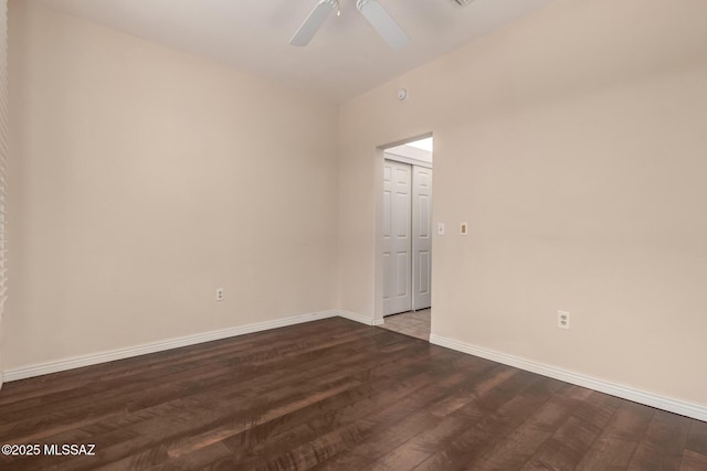 unfurnished room with hardwood / wood-style flooring and ceiling fan