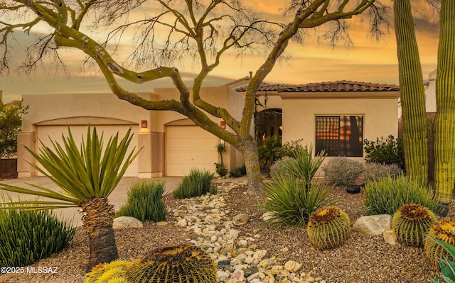 view of front of property with a garage