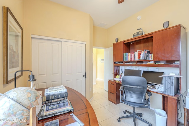 office area with light tile patterned flooring