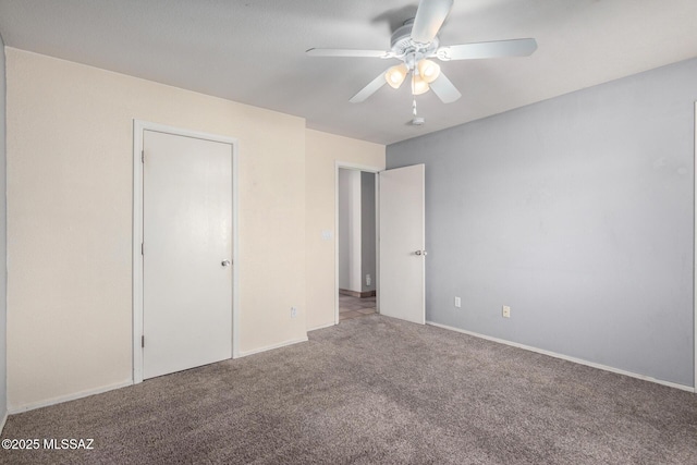 unfurnished bedroom with light carpet and ceiling fan