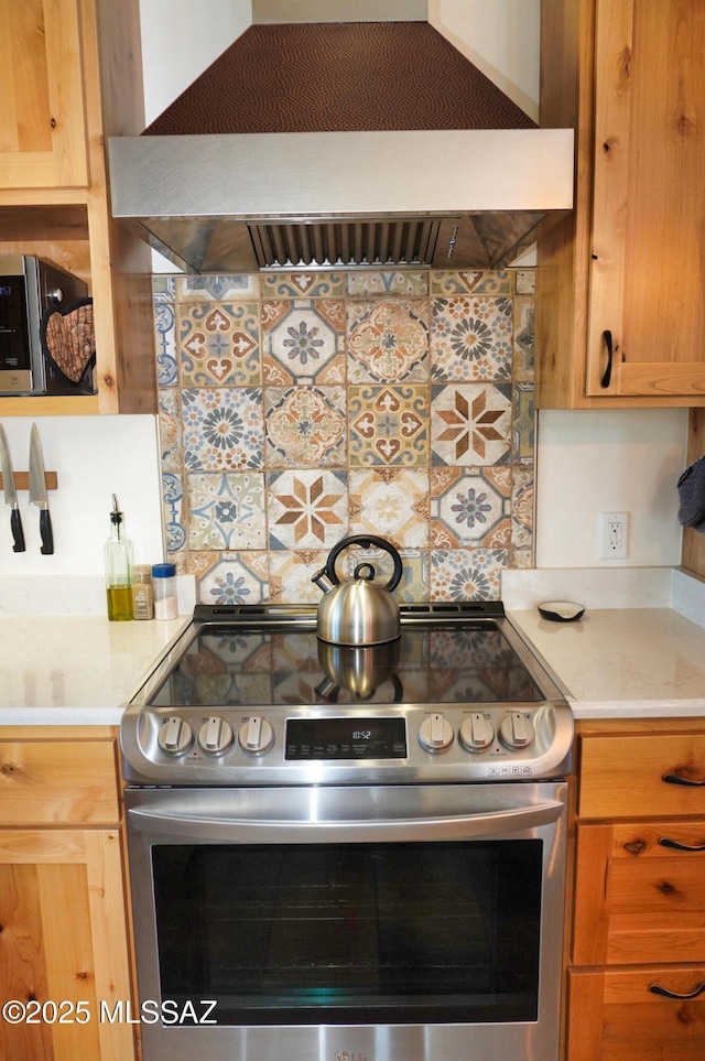 kitchen featuring premium range hood, stainless steel appliances, and backsplash