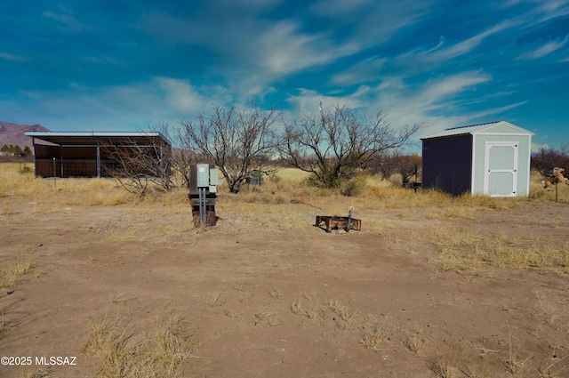 view of yard with a shed