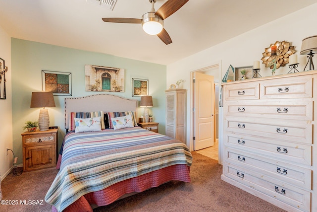 bedroom featuring carpet flooring and ceiling fan