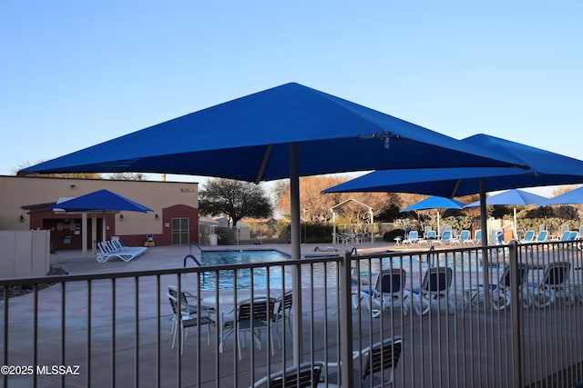 view of swimming pool with a patio