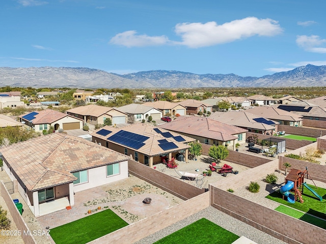 aerial view featuring a residential view and a mountain view