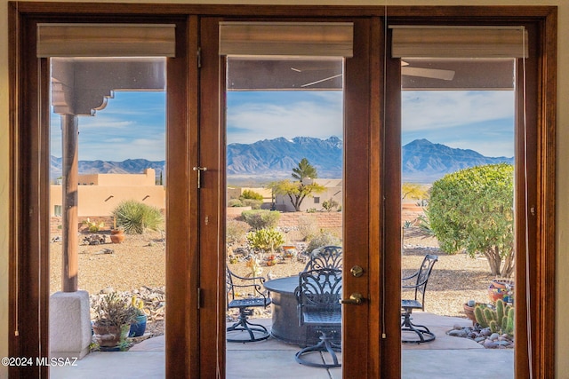 details with a mountain view and french doors