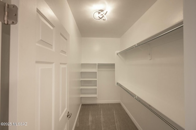 spacious closet featuring dark carpet