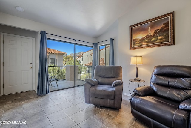 living area featuring light tile patterned flooring