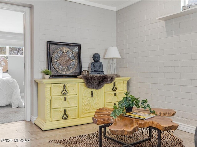 interior details with crown molding and wood-type flooring