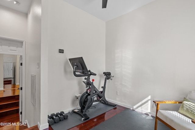 workout area featuring wood-type flooring