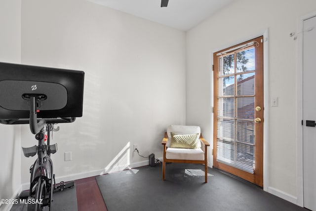 interior space featuring ceiling fan