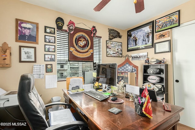 office area featuring ceiling fan