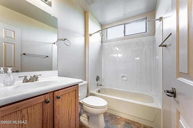 full bathroom featuring shower / tub combination, vanity, and toilet