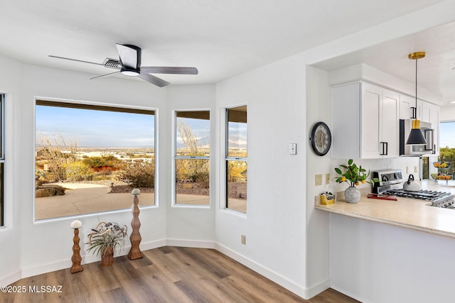 4725 N Placita De Concha, Tucson, AZ 85745 - unfurnished dining area with a ceiling fan, wood finished floors, and baseboards
