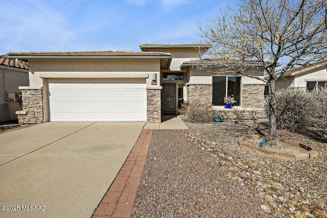 prairie-style home featuring a garage