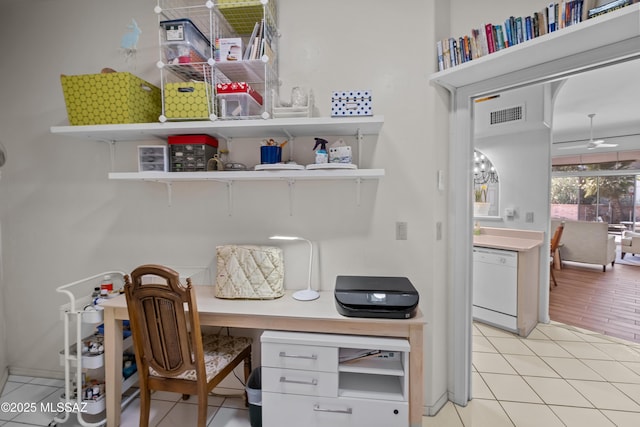 view of tiled home office