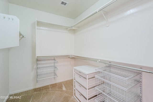 walk in closet featuring visible vents and carpet floors