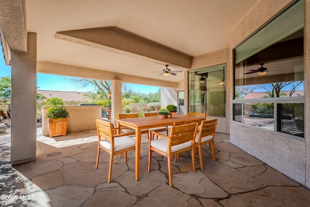 view of patio / terrace featuring ceiling fan and outdoor dining space