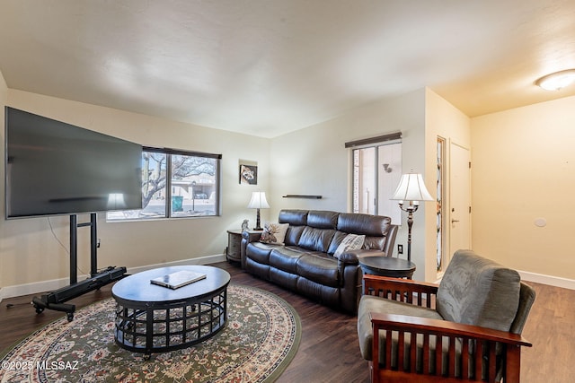 living room featuring dark hardwood / wood-style floors