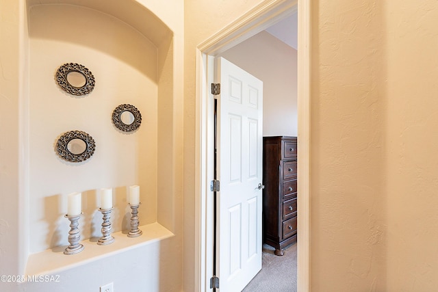 hallway with carpet flooring