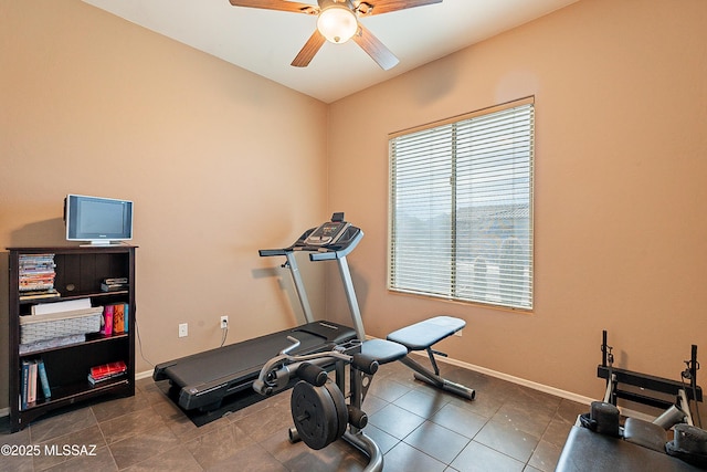 13774 N High Mountain View Pl, Tucson, AZ 85739 - workout area featuring ceiling fan and tile patterned flooring