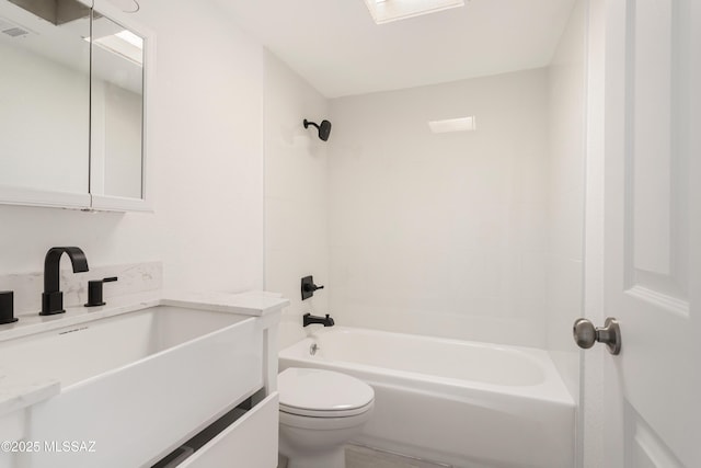 full bathroom with vanity, toilet, and shower / washtub combination