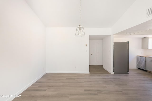 unfurnished dining area with light hardwood / wood-style flooring