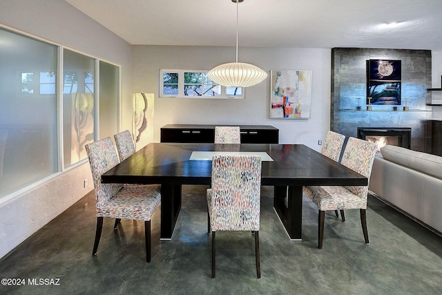 dining room with a fireplace