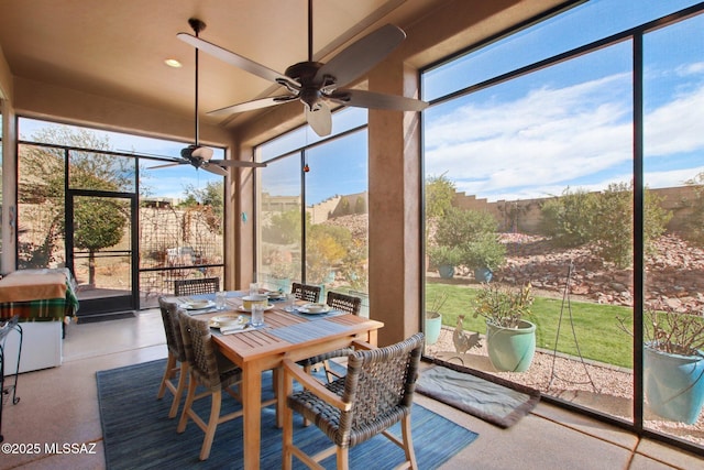 36239 S Cypress Dr, Saddlebrooke, AZ 85739 - sunroom featuring ceiling fan and plenty of natural light