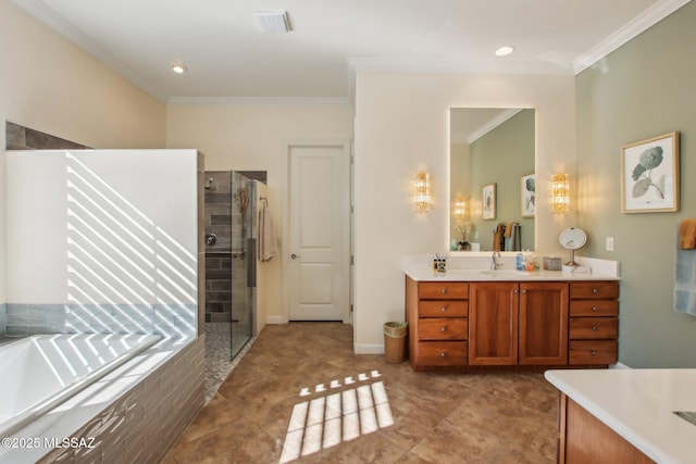 36239 S Cypress Dr, Saddlebrooke, AZ 85739 - full bath featuring a garden tub, a shower stall, crown molding, and vanity