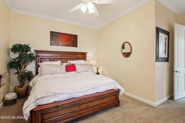 36239 S Cypress Dr, Saddlebrooke, AZ 85739 - bedroom featuring ceiling fan, baseboards, crown molding, and light colored carpet