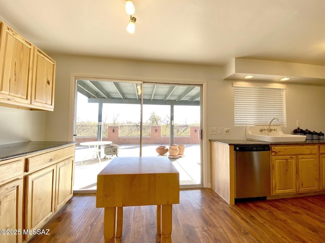 kitchen featuring sink, dark wood-type flooring, a wealth of natural light, and dishwasher