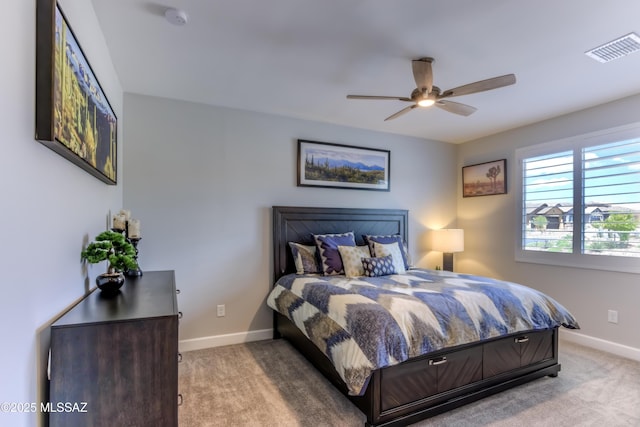 bedroom featuring carpet flooring and ceiling fan