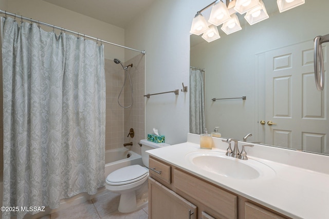 full bathroom featuring vanity, toilet, tile patterned flooring, and shower / bath combo