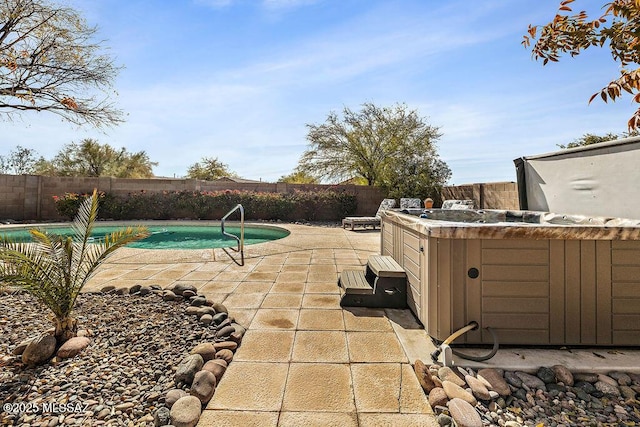 exterior space with a patio, a fenced in pool, and a fenced backyard