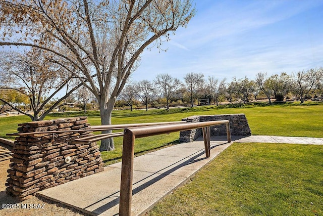 view of community featuring a lawn
