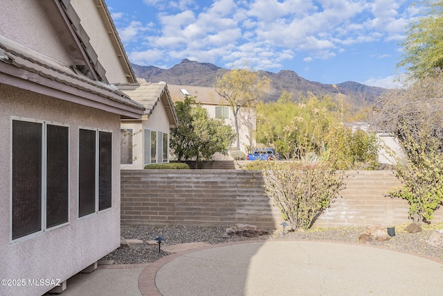 view of patio with a mountain view