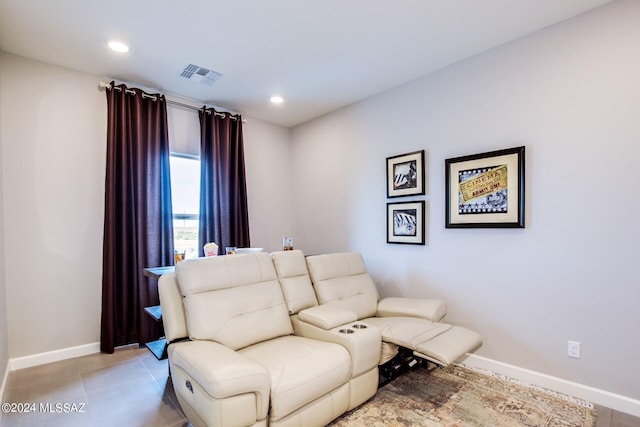 living room featuring light tile patterned floors