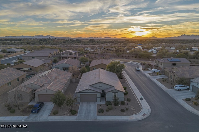 view of aerial view at dusk